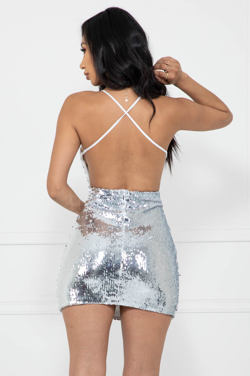 Halter Sequin Open Back Mini Dress ...